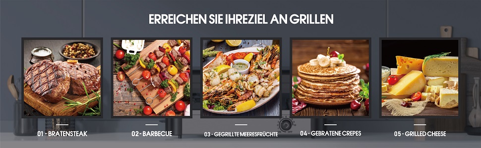 Електричний гриль-рателі Muchen на 8 осіб з антипригарним покриттям, регулюванням температури та 8 сковородами для рателі