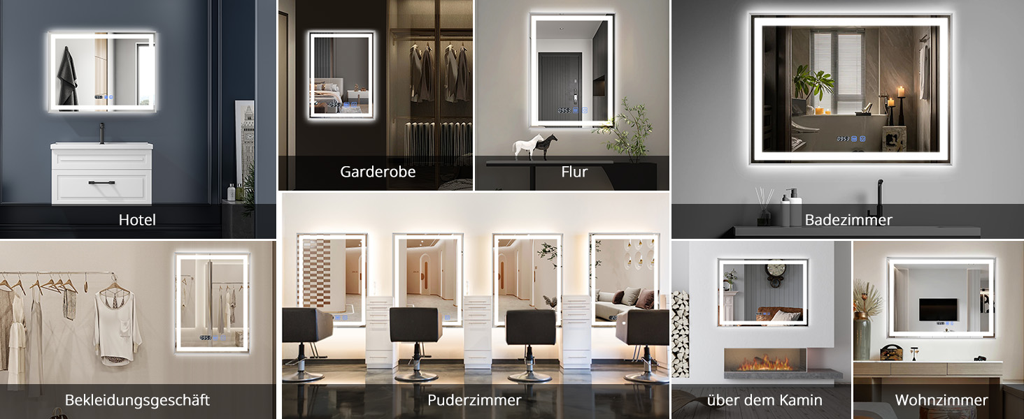 Дзеркало для ванної кімнати YOURLITE з підсвічуванням, 85x55 см, LED, сенсорне керування, 3 кольори світла, регулювання яскравості, антизапар, горизонтальне/вертикальне, IP44, білий (срібний, 80x60 см)