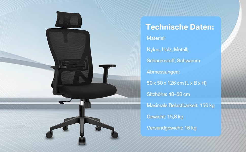 Ергономічне офісне крісло з підголівником та поперековою підтримкою, поворотне, з регульованими підлокітниками, чорне, для дому та офісу