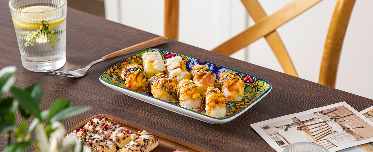 Набір тарілок Vancasso SIMI прямокутні, 6 шт. Порцелянові тарілки для подачі, десертні, на 6 осіб, 24.7x14.2 см