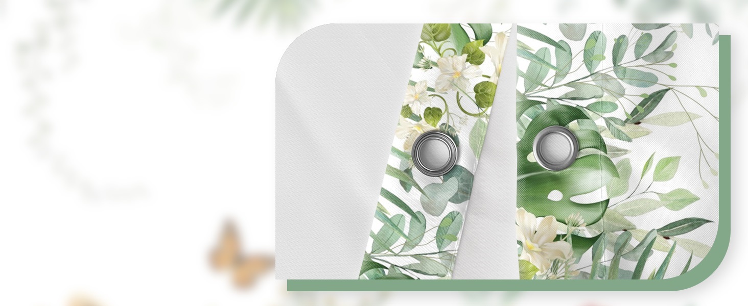 Штора для душу 180x220 см, Антигрибкова, з тропічним дизайном (пальмові листя, евкаліпт, гриби), водонепроникна, поліестер, для ванної кімнати, з 12 гачками, зелена