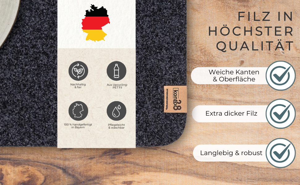 Набір килимків на стіл Kontor28® з фетру 100% Made in Germany | Килимки з переробленого rPET-фетру, миючі та стійкі до бруду | Стійкі до подряпин та високих температур, колір антрацит - набір з 6 шт.