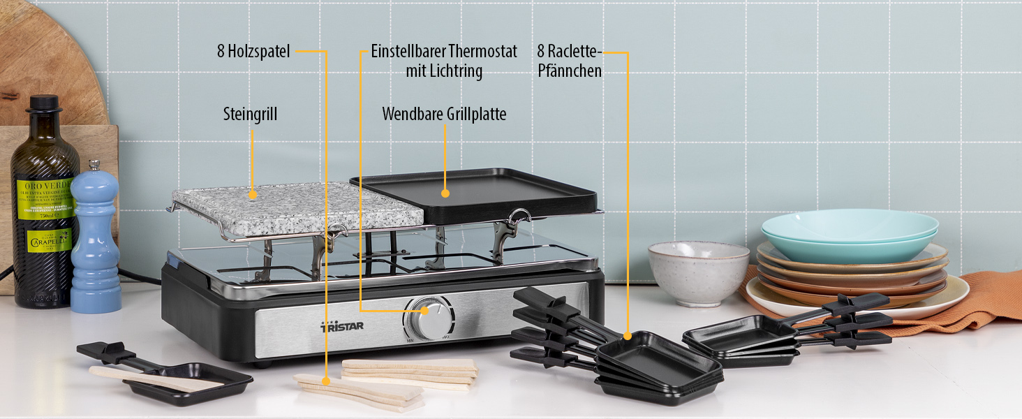 Раклет Tristar RA-2725 - 5-в-1 на вісім осіб з кам'яною плитою