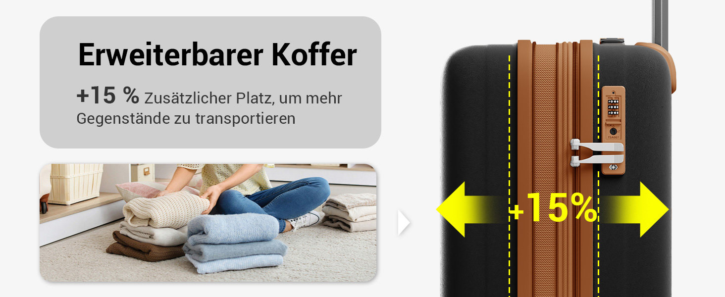 Чемодан ручної поклажі KONO з тримачем для напоїв, жорсткий корпус, легкий, поліпропілен, розширюваний, з 4 колесами та TSA замком (Чорний/Коричневий, M)