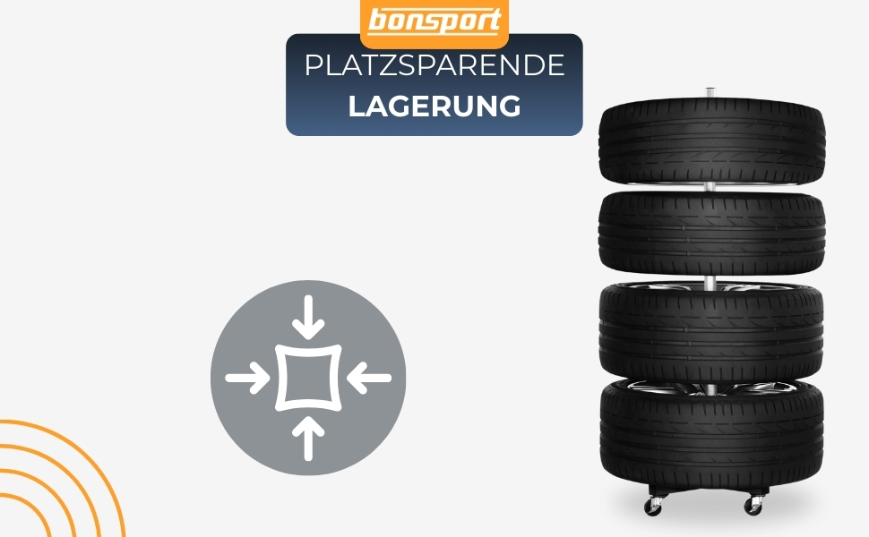 Стійка для шин Bonsport, до 225 мм, на колесах - органайзер для 8 шин з маркерами, вантажопідйомність 100 кг