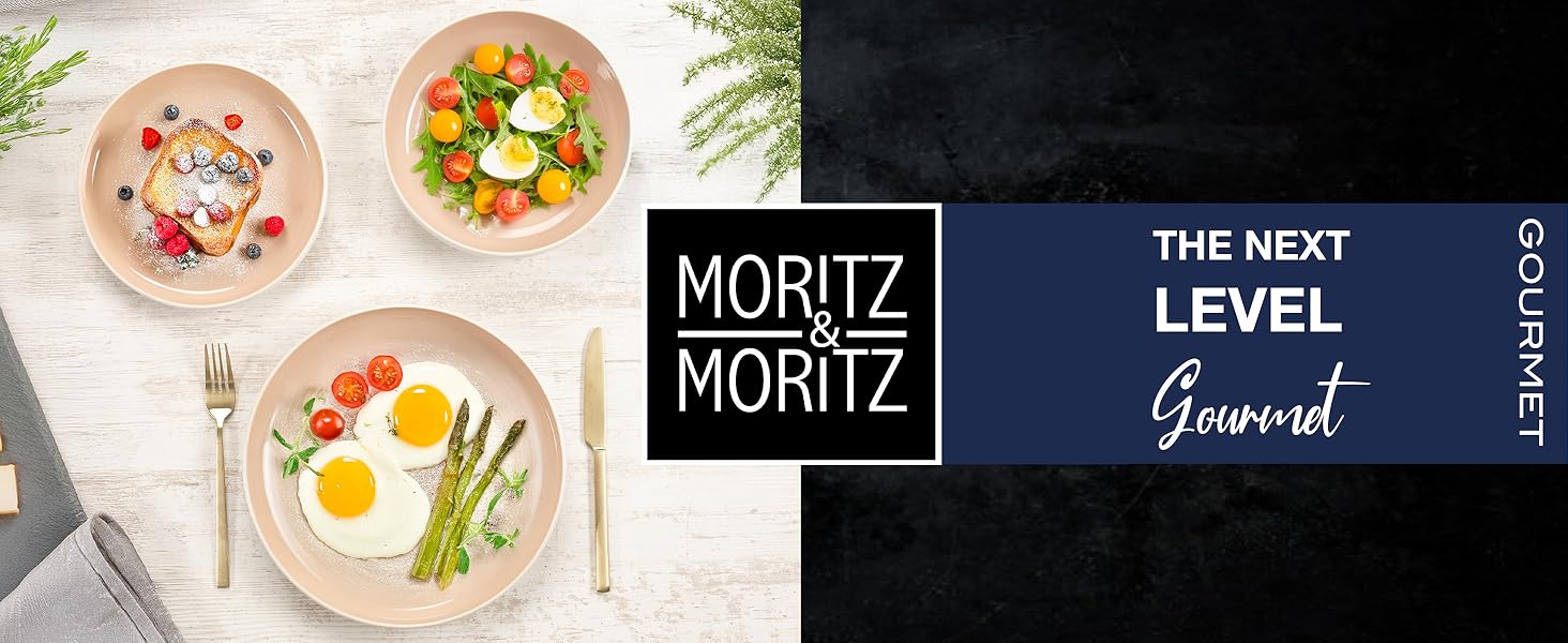 Набір посуду Moritz & Moritz Cavo Steingut на 6 осіб (18 предметів) - Сучасний сервіз з кераміки, комплект тарілок та мисок, кавовий сервіз (Колір: Мигдаль)