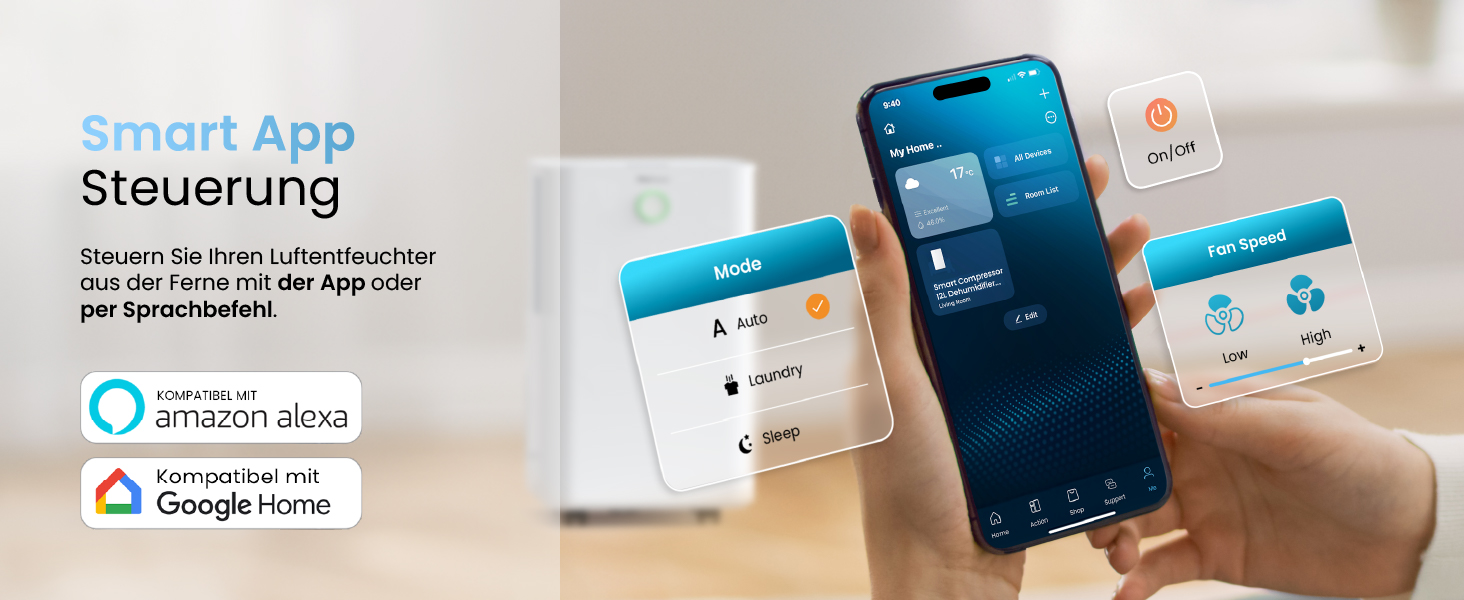 Про Breeze OmniDry - електросушарка для повітря з Wi-Fi, 12л/24г, з функцією сушіння білизни, датчиком вологості, таймером, проти цвілі, для приміщень до 25м²
