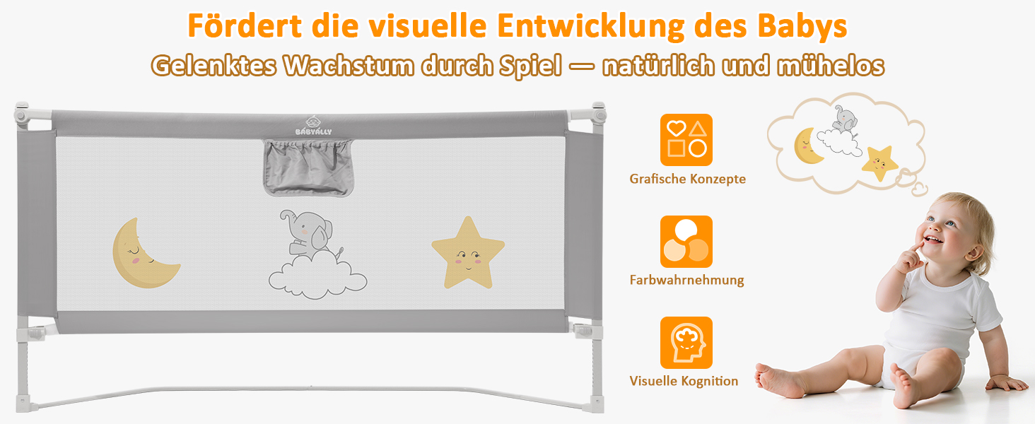 Бортики для ліжка дитячі 3 шт. (2x200 см + 1x180 см) складані, захист від випадання, малюнок - слоники
