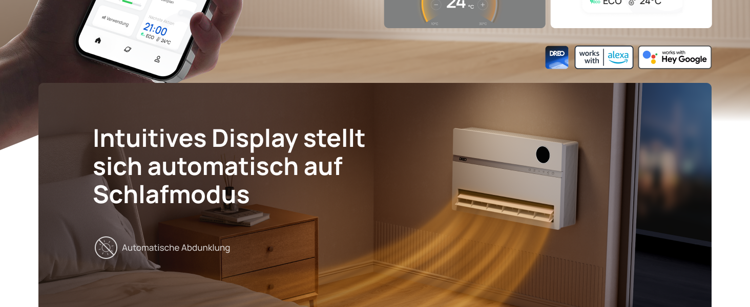 Електричний конвектор Dreo Smart Heizung: 2000W, з пульт та app, осциляція 120°, 5 режимів, таймер 24г, PTC кераміка, термостат