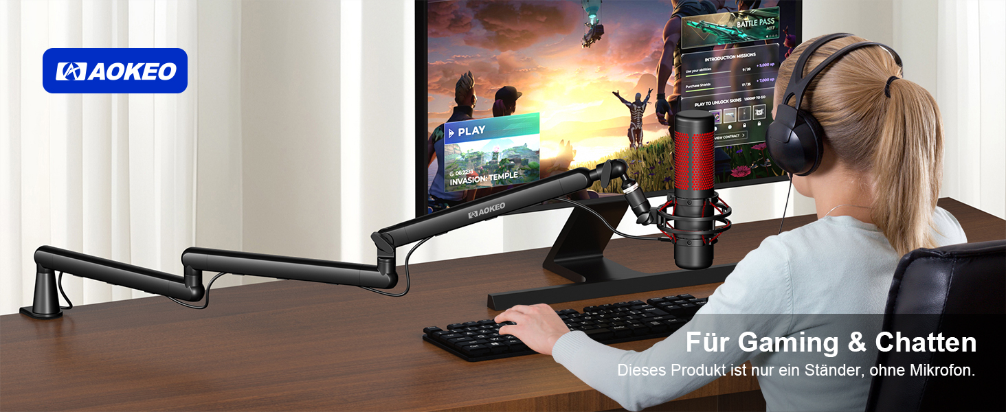 Стрічка-тримач для мікрофона Aokeo AK-55 для столу, низькопрофільна, регульована, сумісна з Aokeo Yeti, Snowball iCE, HyperX QuadCast, Elgato Wave