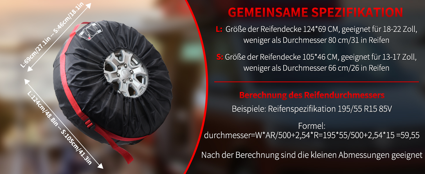 Набір чохлів для шин Geloo, 4 шт. Водонепроникні, пилонепроникні чохли для зберігання шин, 80 см, червоний та чорний, 18-22 дюйми