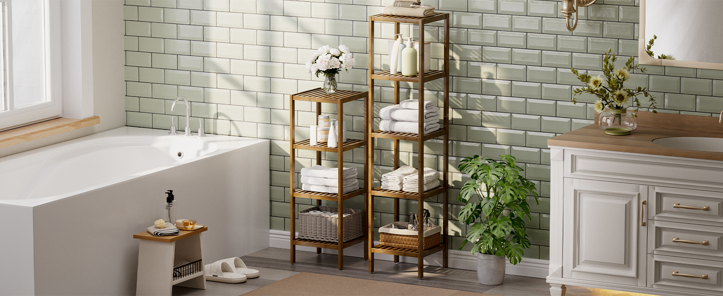 SMIBUY Поличка для ванної кімнати, 5 рівнів, бамбукова поличка, органайзер, багатофункціональна поличка для вітальні, спальні, кухні. 5 полиць (5 полиць, горіх)