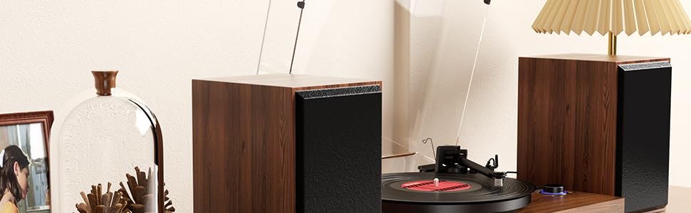 HiFi вініловий програвач Bluetooth USB з динаміками, стереосистема з регульованим противагою, магнітним картриджем та RCA виходом