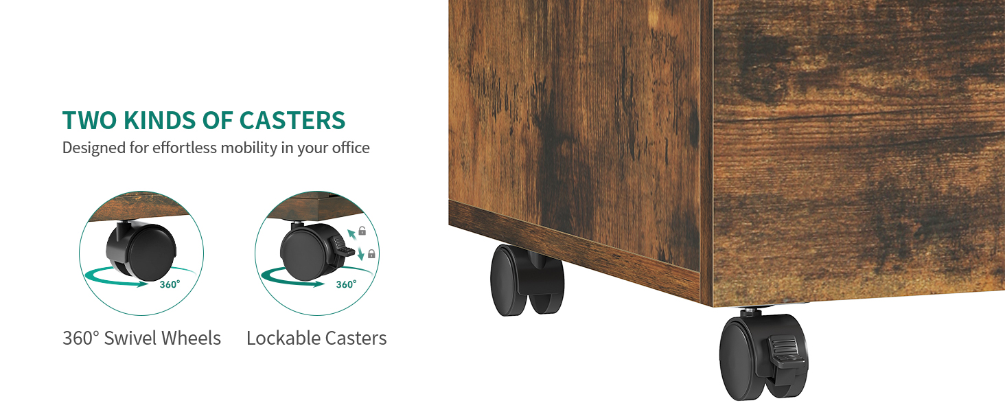 Мобільний архівний шафа YITAHOME на коліщатках, офісний контейнер з шухлядами, шафа-контейнер на колесах, тумба з шухлядами для дому та офісу, 45.7 x 36 x 76.2 см (Вінтаж-коричневий)