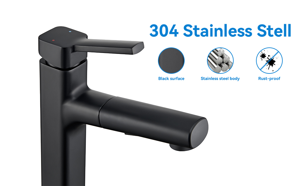 Чорний змішувач для ванної кімнати з висувною лійкою, однорегуляторний, для холодної та гарячої води