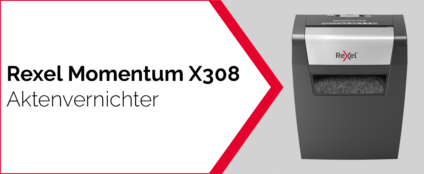 Шредер Rexel Momentum X308: безпечний знищення документів, P3, 8 листів A4, чорний