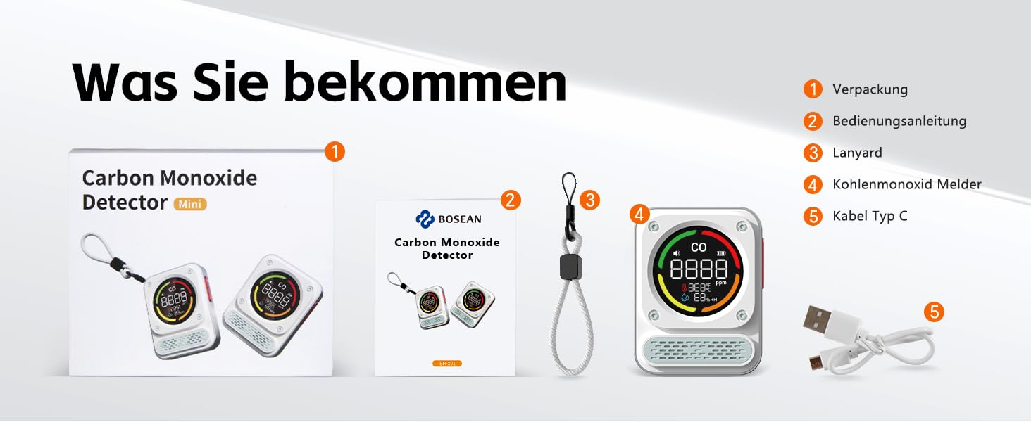 Портативний детектор чадного газу 3-в-1 з перезаряджаємою батареєю, сенсор на 10 років, 200 годин роботи для подорожей, кемпінгу, намету, автодому, дому, кухні