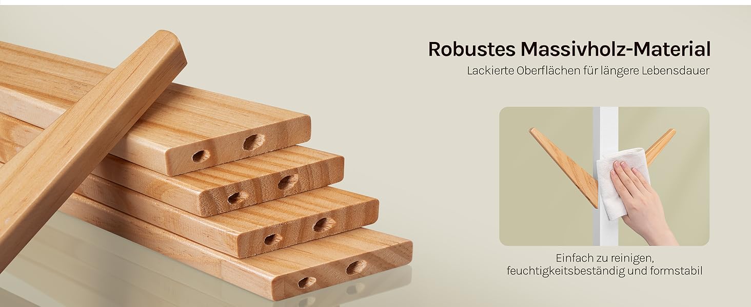 Вільхувана вішалка для одягу WOLTU з 8 гачками, дерев'яна, 180 см, білий+натуральний колір