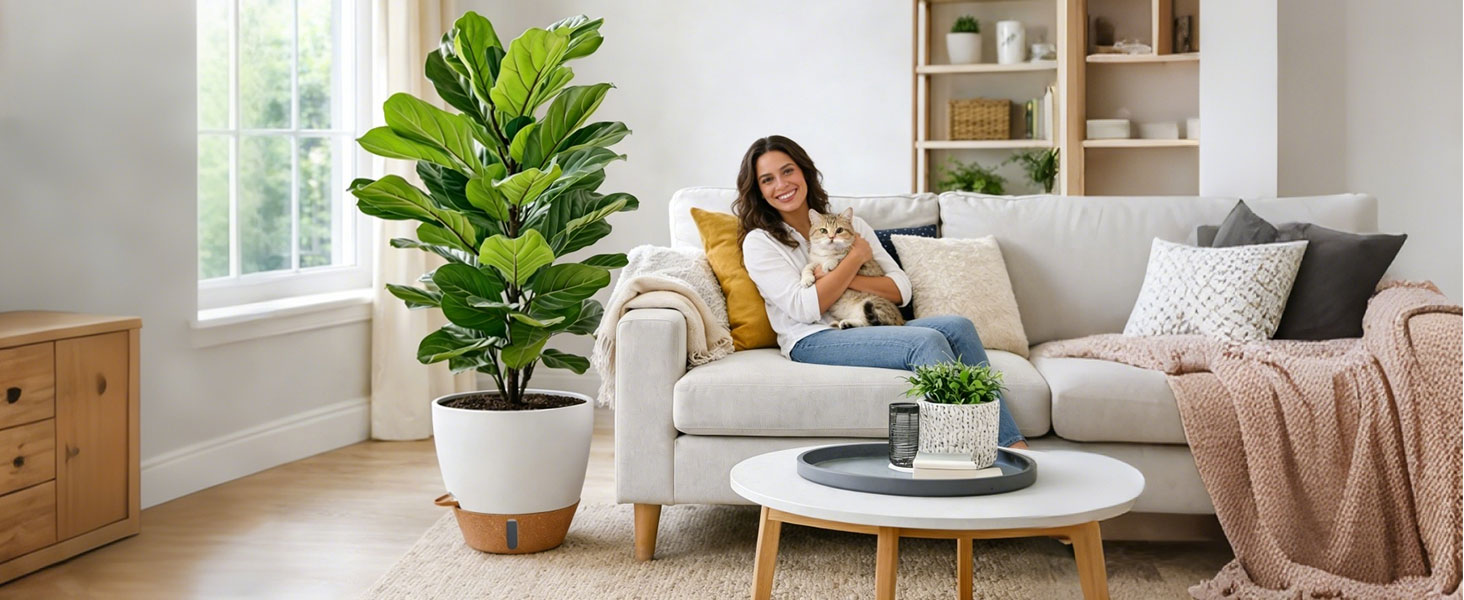 Набір 4 самополивні горщики для квітів T4U з індикатором рівня води, легкі у догляді, великі (30 см, білий)