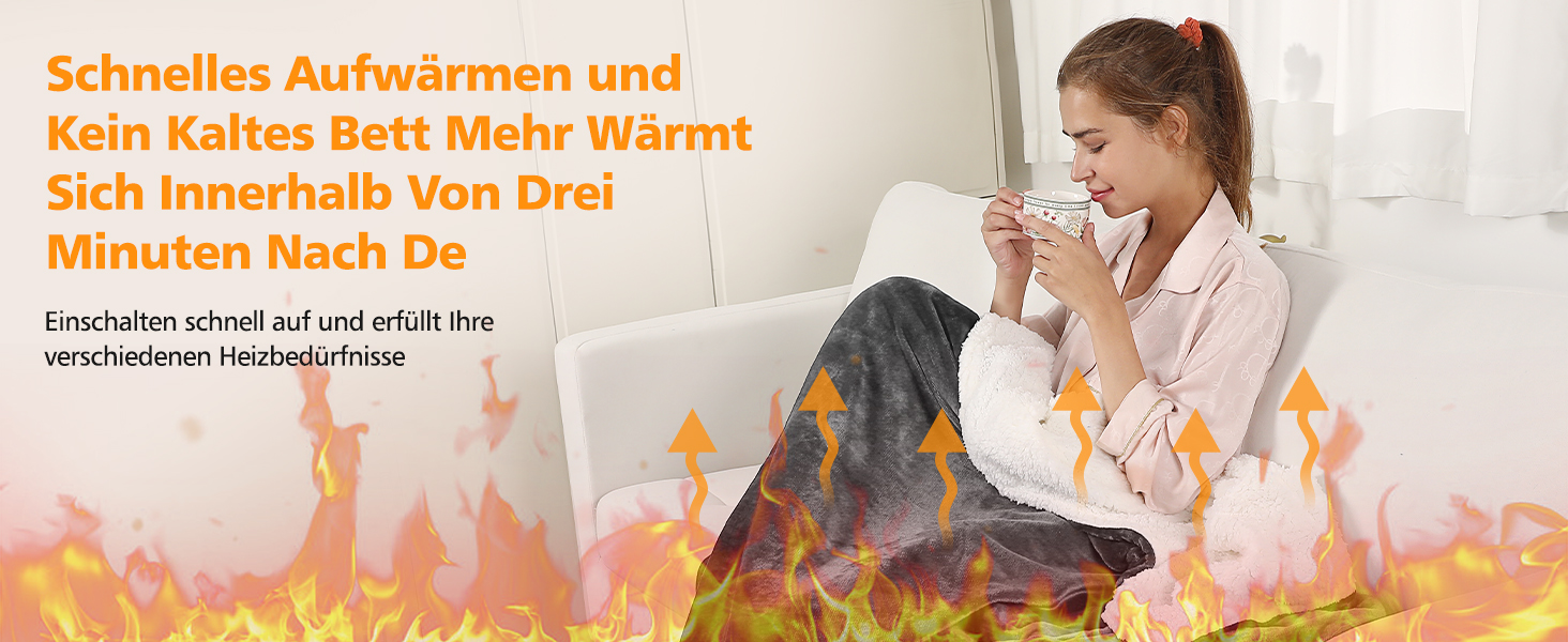 Електрична грілка з таймером 10 годин, 6 режимів нагріву, з пультом дистанційного керування, машинне прання, 133 x 155 см, сіра