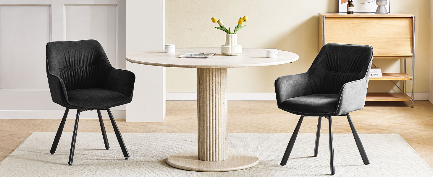 Набір обідніх крісел 6 шт., поворотні, з підлокітниками, 360°, м'які, оксамитові, для вітальні, кухні, робочого кабінету, спальні (бежевий)