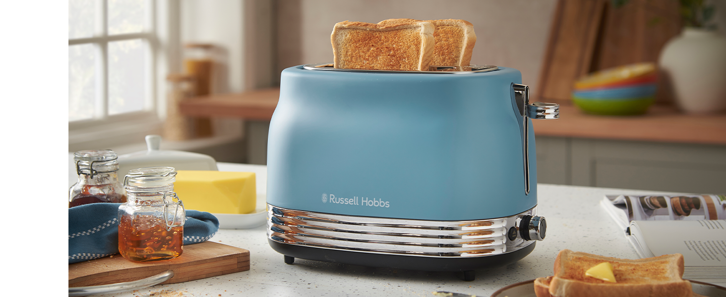 Тостер Russell Hobbs Hanley Crème-Weiß на 2 тости, 6 режимів, розморожування, підігрів, підставка для булочок