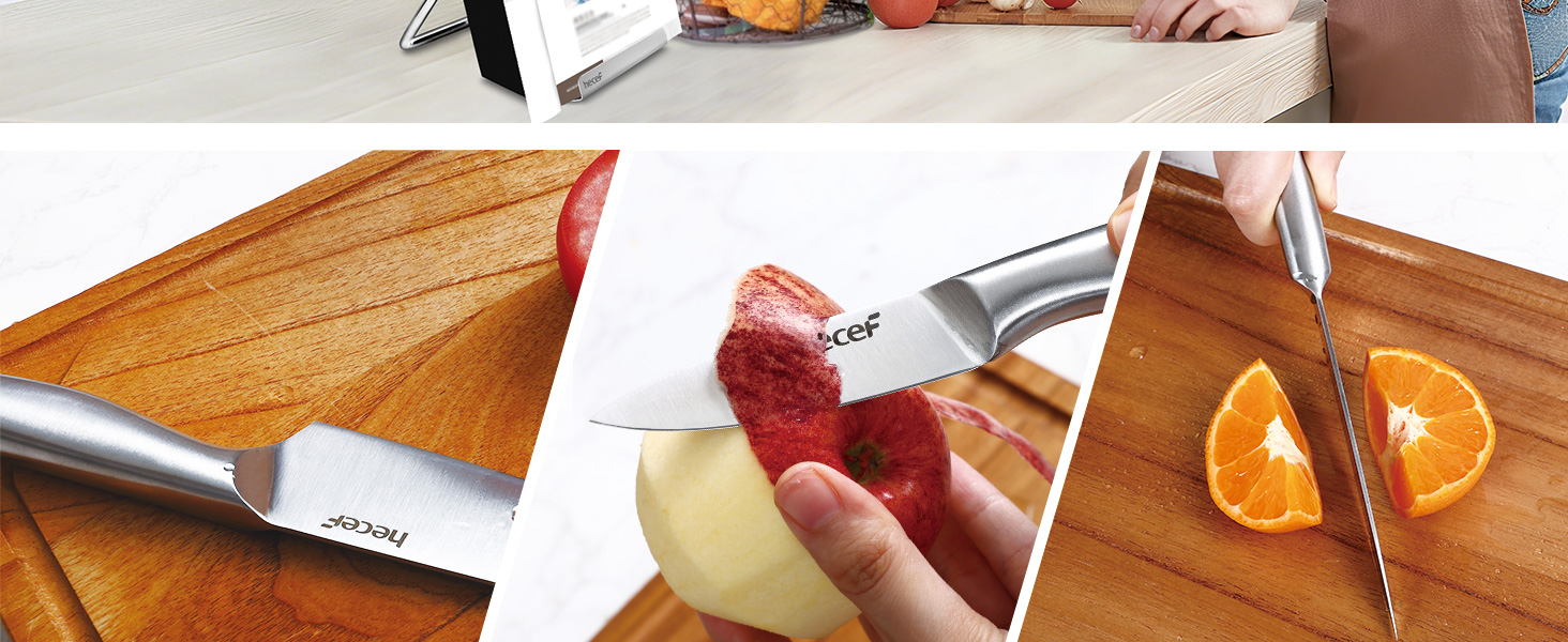 Набір ножів Hecef 6 предметів з підставкою, нержавіюча сталь, кухонні ножі, ергономічні ручки, подарункова коробка
