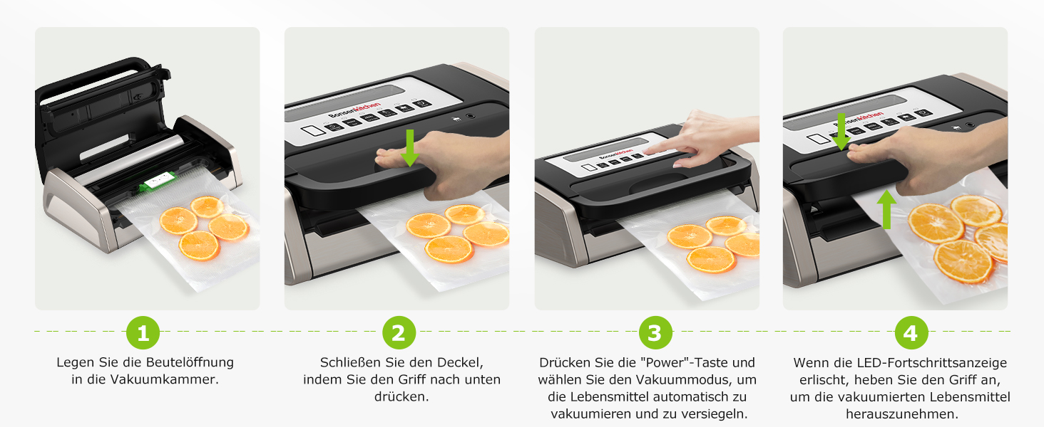 Вакууматор Bonsenkitchen для продуктів, потужний вакуумний пакувальник (15л/хв) з вбудованим різаком та ручкою-фіксатором, чорний