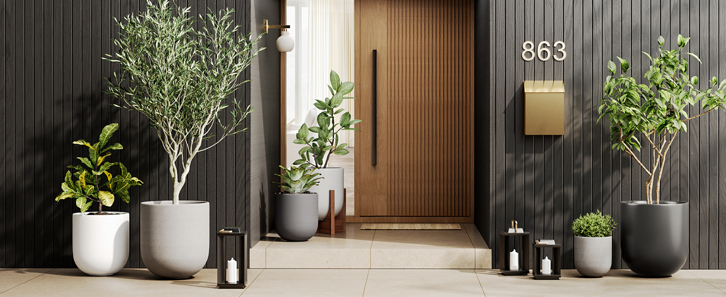 Керамічні горщики для квітів LE TAUCI, 20 см (сірий) з дренажним отвором