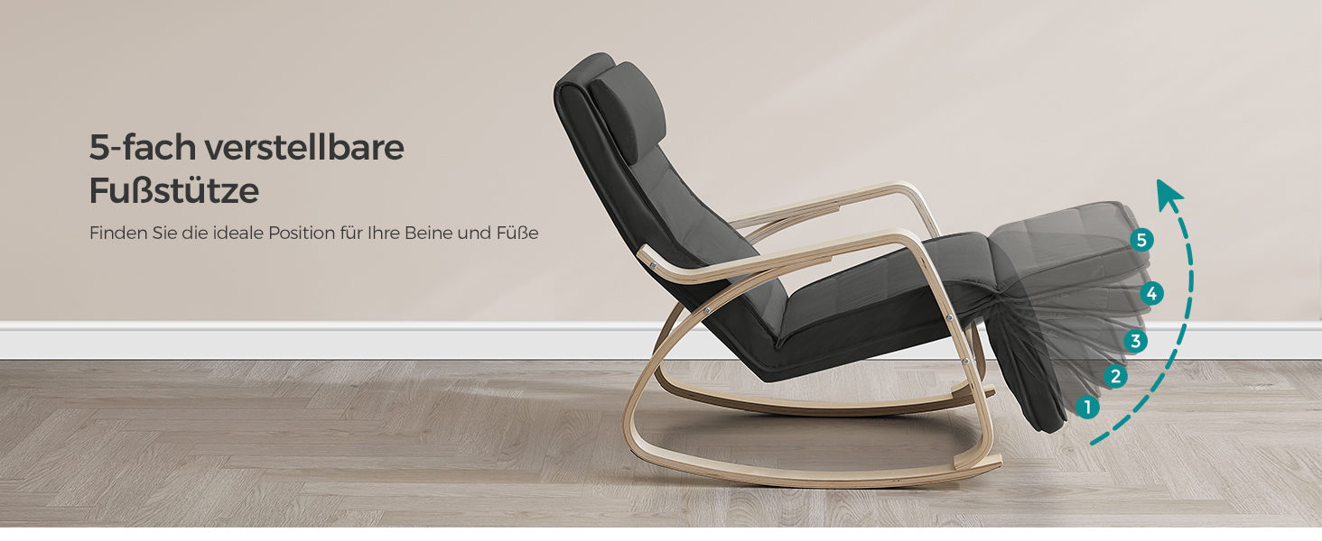 Крісло-гойдалка SONGMICS з підставкою для ніг, з підлокітниками, з натурального дерева, до 150 кг, сіро-натуральне, LYY10G