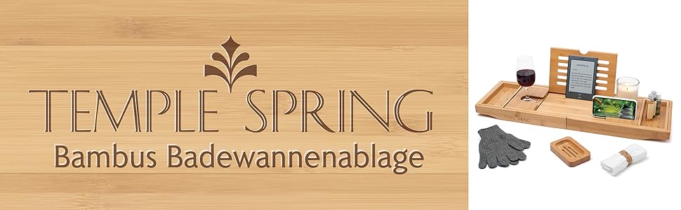 Підставка для ванни Temple Spring з дерева, бамбукова, для аксесуарів у ванну, піднос для ванни, меблі для ванної кімнати - Шкіряний ефект (натуральне дерево)