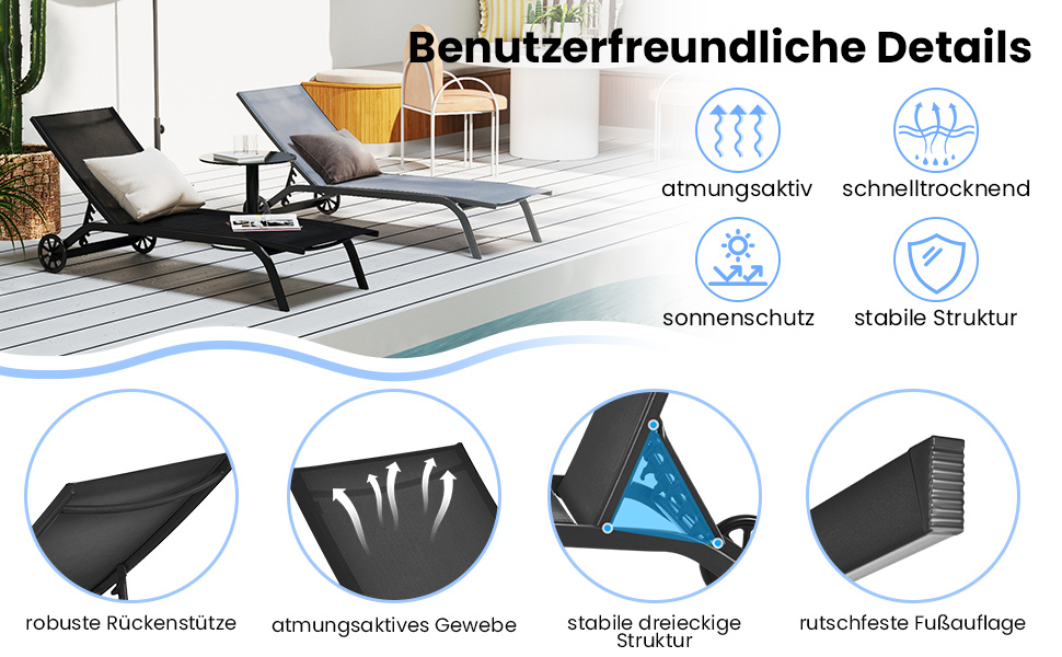 Шезлонг для саду та відпочинку COSTWAY з регульованою спинкою та тканиною, що швидко сохне, коричневий, до 150 кг