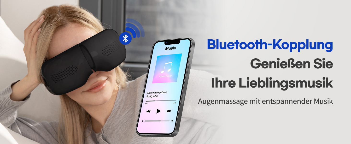 Масажер для очей HubiCare з підігрівом та охолодженням, компресією та вібрацією. Зняття мігрені, сухих очей, втоми. Bluetooth, білий (чорний)