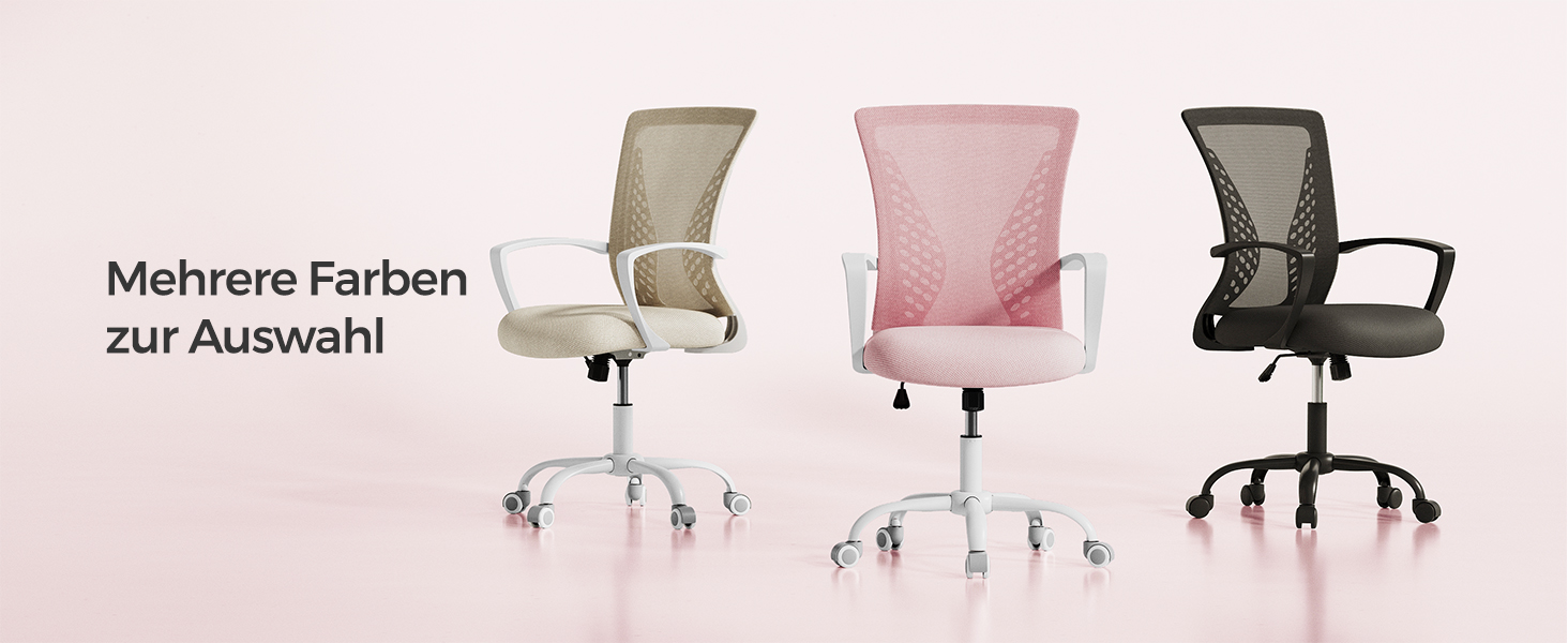 Ергономічне офісне крісло SONGMICS для комп'ютера, сітчасте стілець для робочого столу з функцією гойдання, регулюванням висоти, пастельно-рожеве, до 120 кг, OBN022GD01