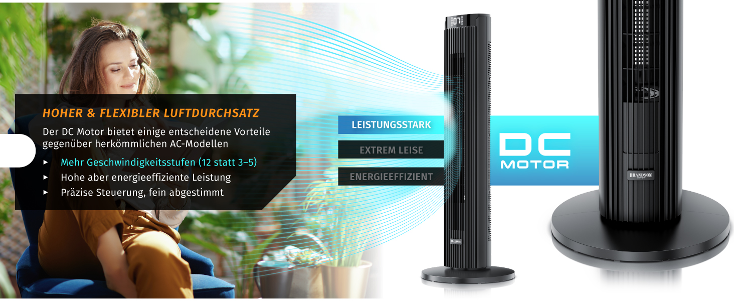 Вентилятор підлоговий Brandson ECO Design DC мотор, 12 швидкостей, з пультом, тихий, коливання