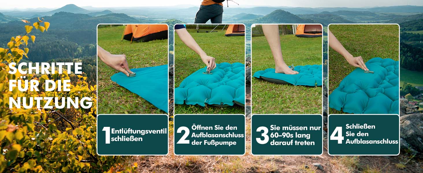 Самонадувний кемпінговий килимок AKSOUL Outdoor: ультралегкий надувний матрац з подушкою, термоізоляційний складний килимок для намету, трекінгу та пляжу, 10 см, колір павлин