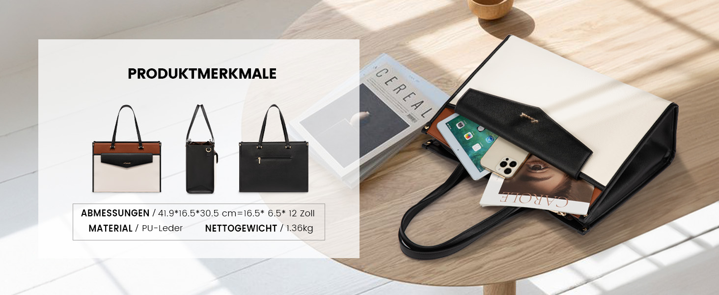 Сумка для ноутбука LOVEVOOK 15.6 дюймів, водонепроникна, для жінок, сумка-шоппер, шкіряна, для роботи, навчання, чорна, бежева, коричнева