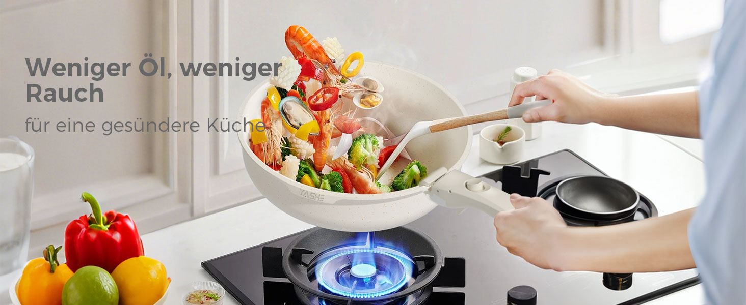 Набір посуду YASHE 9 предметів: каструлі та сковорідки з антипригарним покриттям, білий, для всіх плит, знімний ручка, сумісний з духовкою, компактний, сталевий