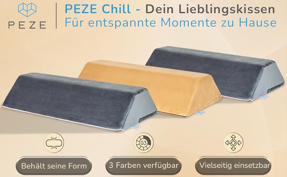 Подушка для спини PEZE® для ліжка та дивана (сіра) - клиноподібна подушка для читання, підтримки спини, ніг та запобігання пролежнів. Ортопедична подушка для сидіння та підняття спини.