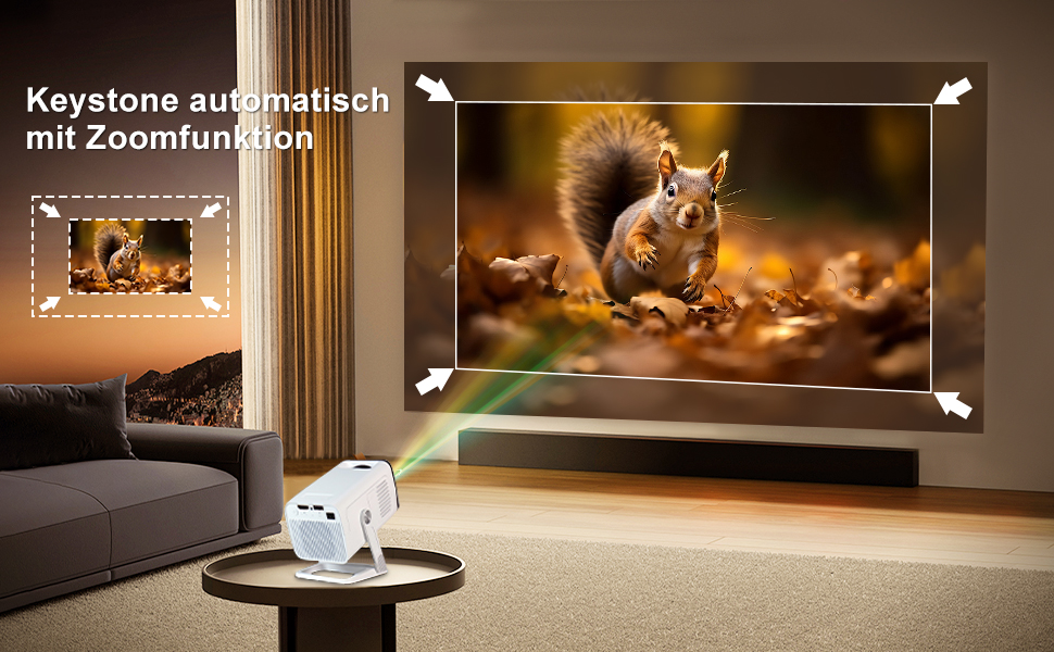 Портативний проєктор ZDSSY Beamer Klein 4K з Wi-Fi 6 та Bluetooth 5.2, автофокусом та корекцією трапеції, підтримкою Android/iPhone/PC/Mac/Switch/PS5