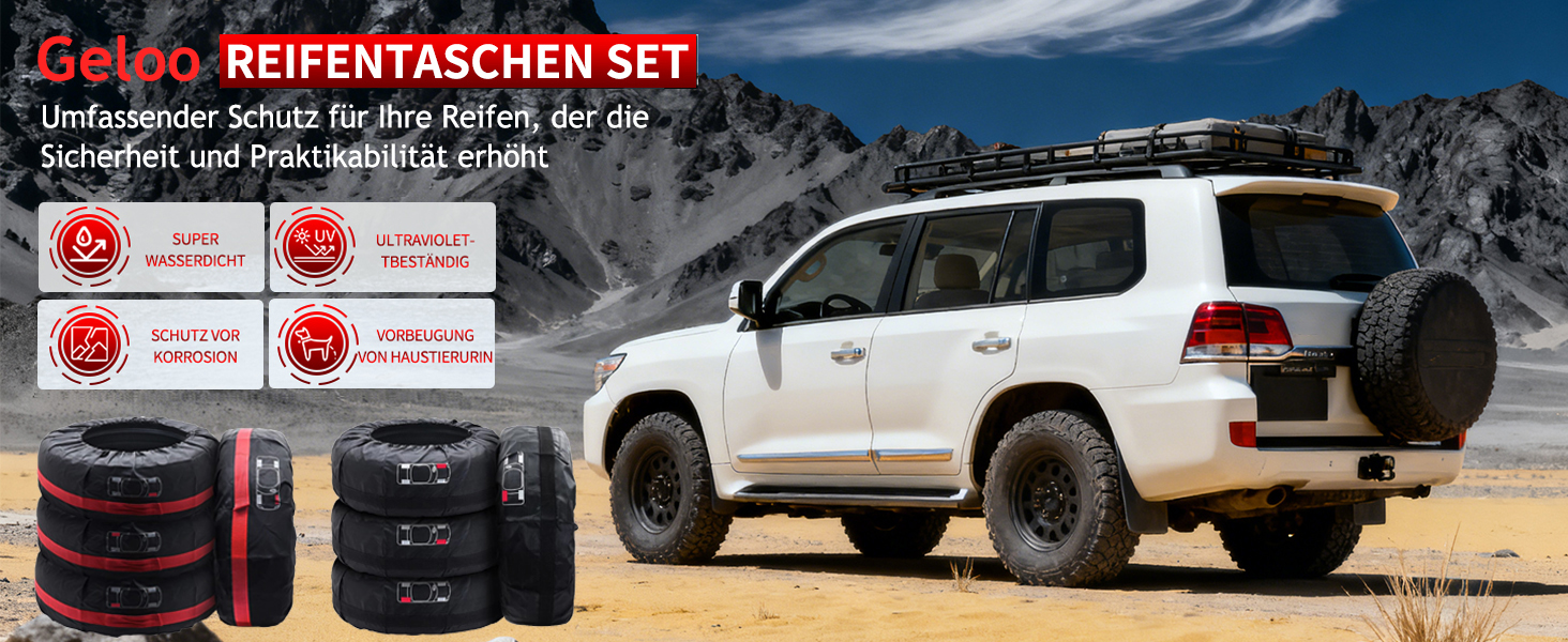 Набір чохлів для шин Geloo 18-22 дюйми (4 шт.) - Водонепроникні, пилонепроникні, чорні