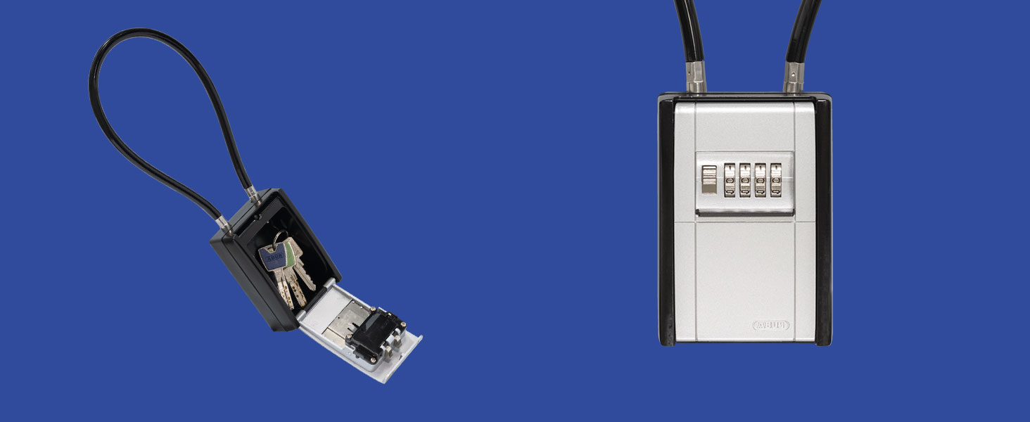 ABUS KeyGarage 797 LED - ключова скринька з бугелем для кріплення, з підсвічуванням цифр, для ключів та дрібних цінностей, чорно-срібна (Стандарт - кабельний бугель)