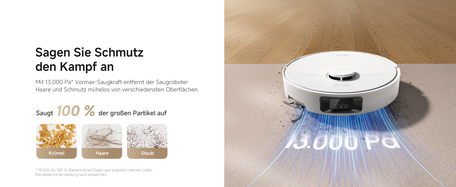 Робот-пилосос Dreame D20 Pro Plus: потужність 13000 Па, DuoBrush для шерсті тварин, очищення кутів, самостійна очистка, уникнення перешкод (LDS-навігація, лазер), суха та волога прибирання, для твердих підлог та килимів, акумулятор 5200 мАг