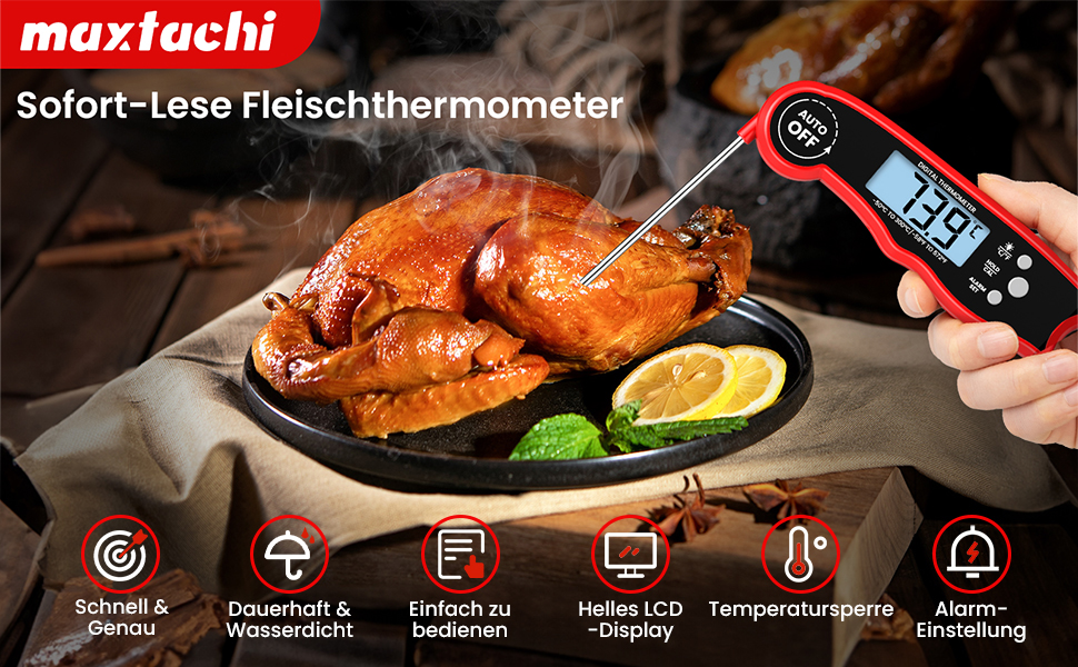 Бездротовий термометр для м'яса Maxtachі з Bluetooth, IP67, 150м для гриля, BBQ, духовки та smoker