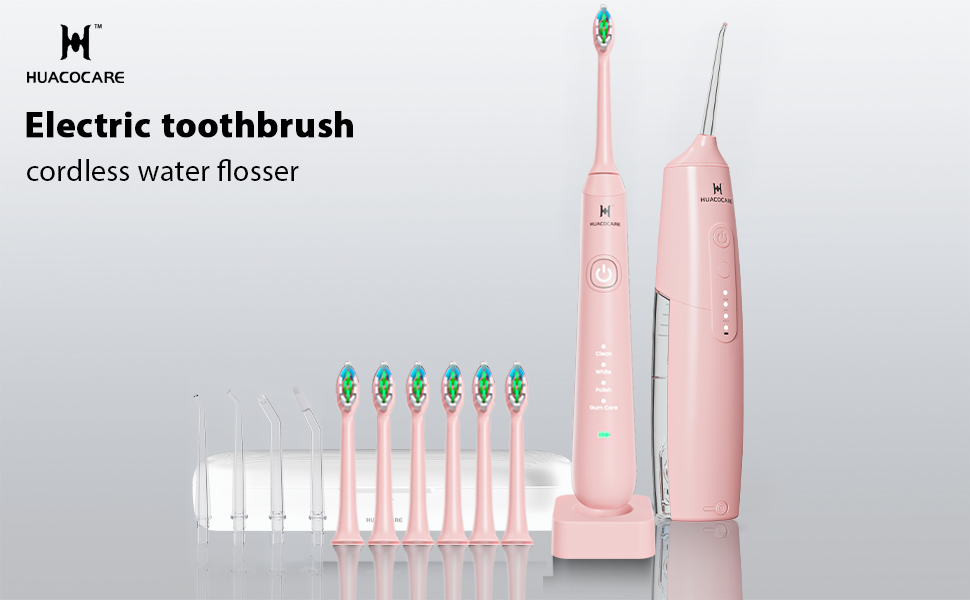 Набір для чищення зубів: водяна нитка, електрична зубна щітка, щітка та нитка для здоров'я ясен (рожевий)