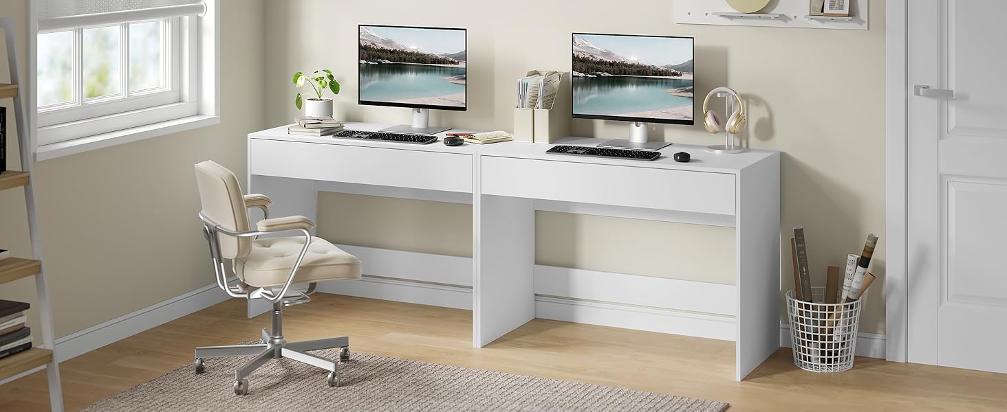 Комп'ютерний стіл з ящиками для дітей та спальні, мінімалістичний дизайн, 100x50x75 см, білий