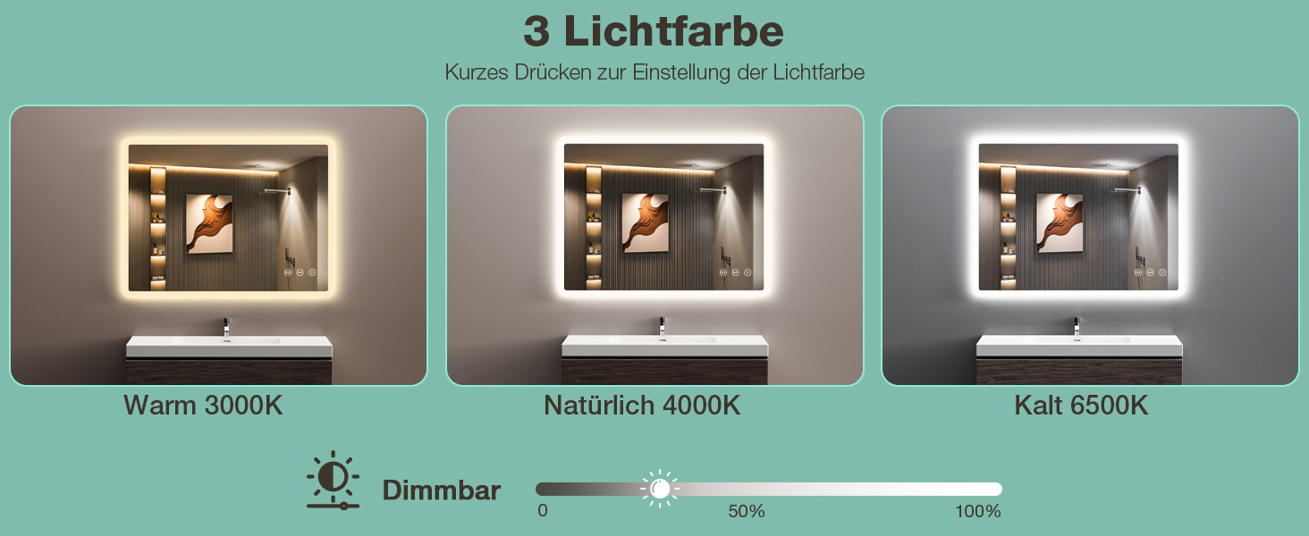 Дзеркало для ванної кімнати GIMBELEN LED з підсвічуванням 80x60 см, прямокутне, сенсорне керування, регулювання яскравості, 3 кольори світла, антизапарник, вертикальна/горизонтальна установка