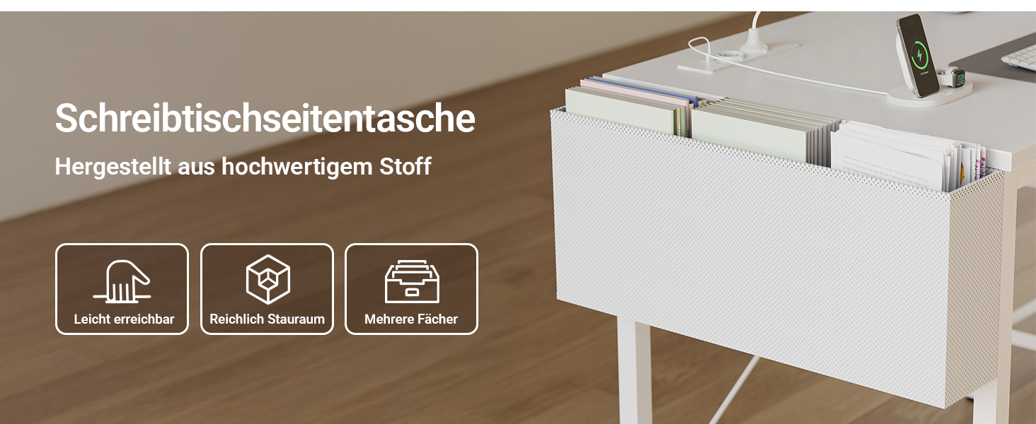 Компактний письмовий стіл Claiks з 3 ящиками, 100x60 см. Комп'ютерний стіл з розетками та USB-портами для дому та офісу