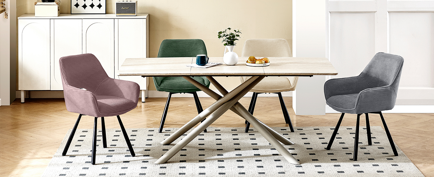 Набір з 4-х обертових стільців для їдальні з підлокітниками, 360° обертання, кухонні стільці, сучасні м'які стільці з тканинною спинкою для кухні, їдальні, спальні, бежеві