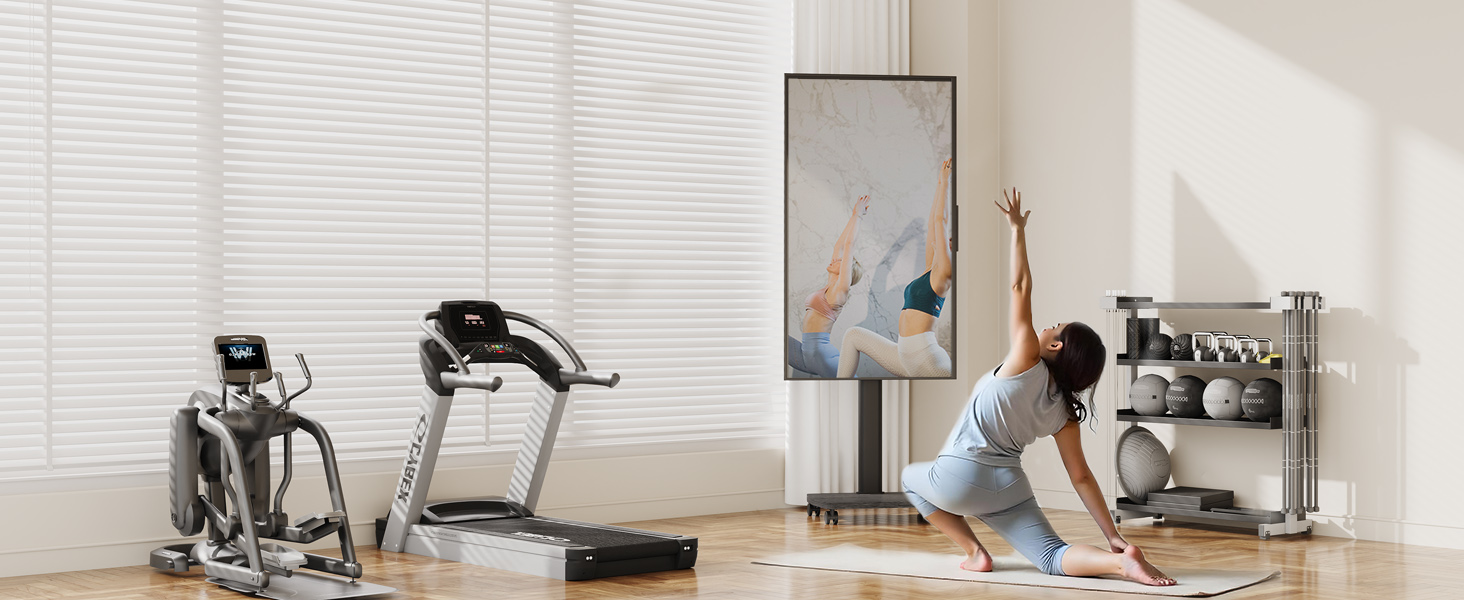 Підставка для телевізора на колесах з полицею, чорна, поворотна, регульована по висоті, VESA 400x400, для телевізорів 32-65 дюймів